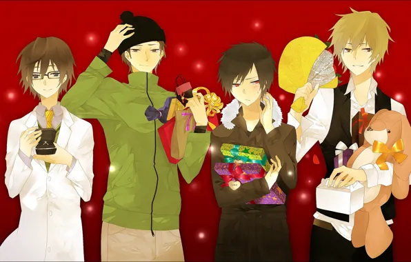 New year, Christmas, gifts, guys, Durarara, Durarara, Shizuo Heiwajima, Of Izaya Orihara