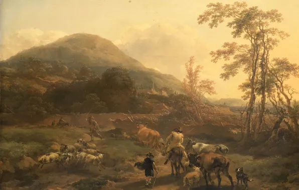 Picture landscape, oil, picture, canvas, Nicolas Pietersz Berchem, 1656, Nicolaes Pietersz Berchem, Three flocks
