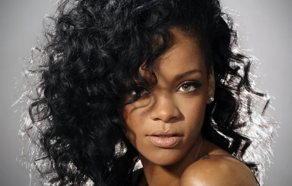 Eyes, look, background, hair, singer, Rihanna, curls