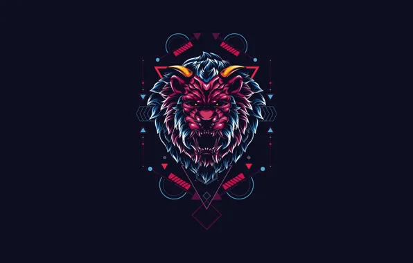 Minimalism, Style, Leo, Background, Face, The demon, Horns, Art