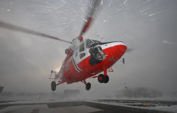 Snow, helicopter, the rise