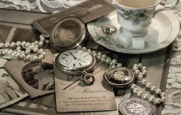 Watch, portrait, necklace, medallion, Cup, vintage, coin, letters
