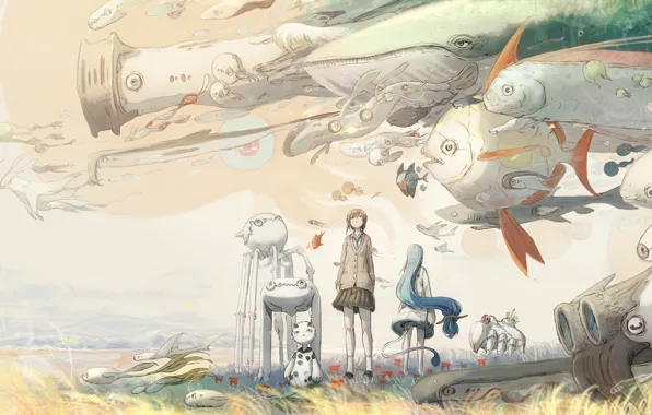 Anime, creatures, Girl, Fantasy, Art, yuu-rin