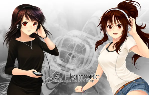 Girl, music, the inscription, shorts, watch, headphones, dress, art