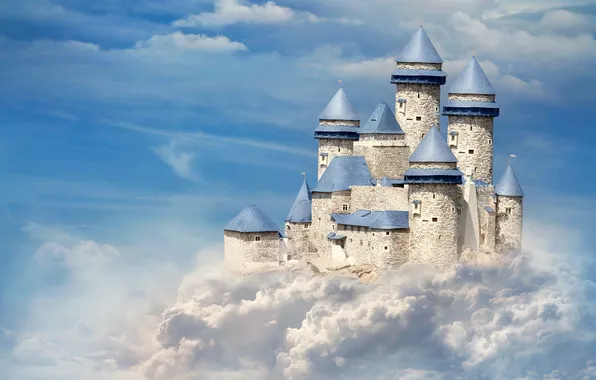 The sky, clouds, castle, blue, tower, castle