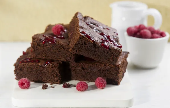 Berries, raspberry, cake, sweet, brownie