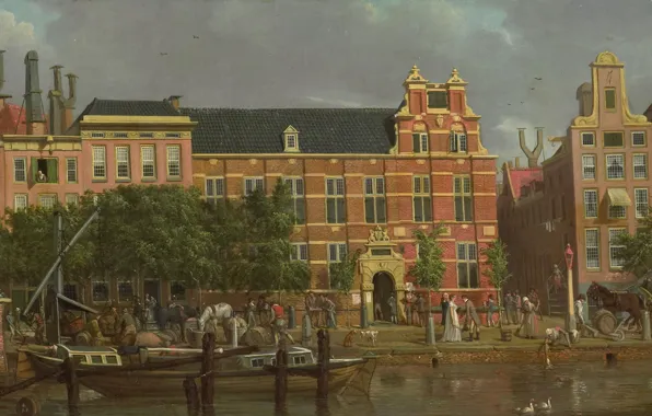 Oil, picture, canvas, the urban landscape, Jacob SMEs, Latin School on the Singel Canal in …