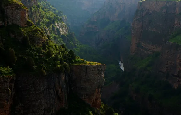 Picture rock, forest, river, landscape, jungle, evening, waterfall, valley