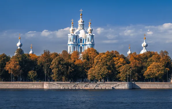 Picture autumn, landscape, the city, river, Peter, Saint Petersburg, temple, dome