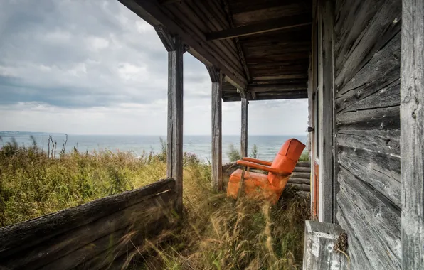 Sea, landscape, house, chair
