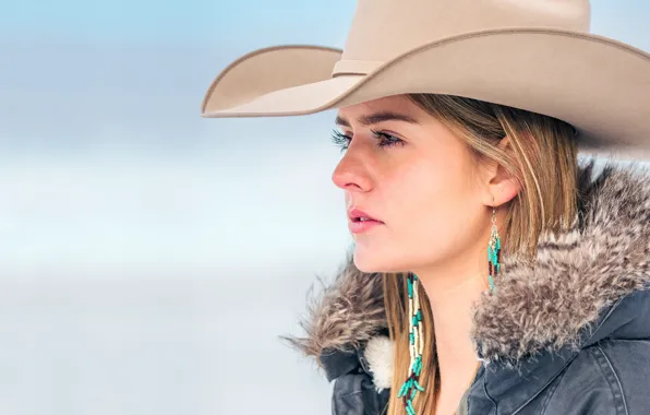 Picture hat, western, eyes, lips, Cowgirl