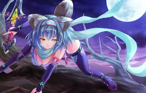 Girl, night, the moon, stockings, Tits, spear, legs