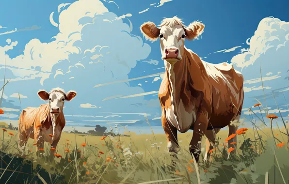 Field, look, style, cow, cows, AI art, neural network