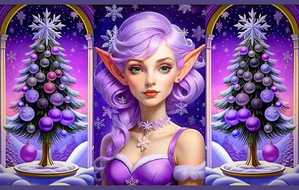 Girl, Christmas, New year, elf, AI art, neural network