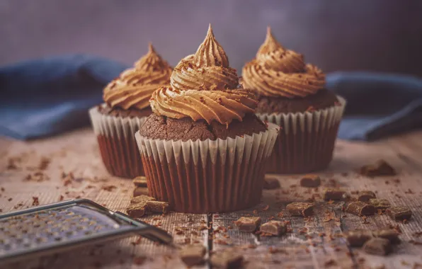 Chocolate, cream, cupcakes, chocolate, grater, cupcakes