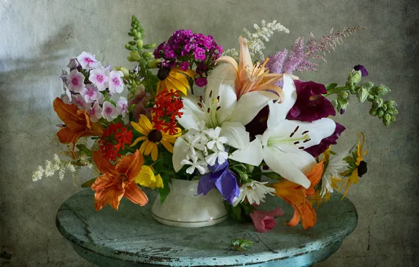 Flowers, table, Lily, still life, different, Phlox, rudbeckia, summer