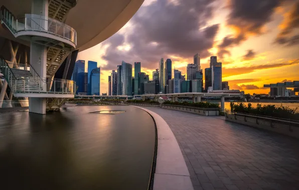 Picture sunset, Singapore, megapolis, Singapore, Marina Bay