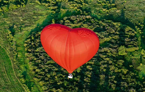 Picture flight, landscape, balloon, basket, heart