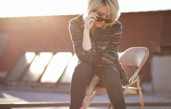 Girl, woman, model, chair, tattoo, blonde, tattoos, female
