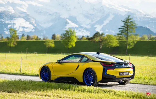 Picture car, mountains, bmw, tuning, yellow