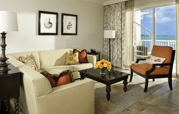 Comfort, room, view, pillow, pictures, balcony, classic, sofas