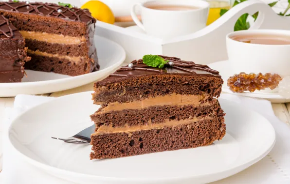Picture tea, Cup, cake, cream, dessert, a piece of cake, layer, sokolny