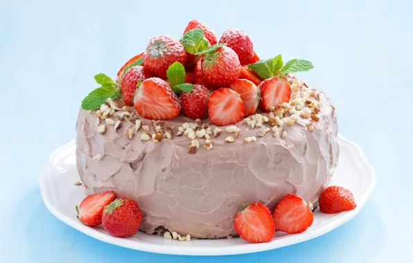 Strawberry, cake, mint
