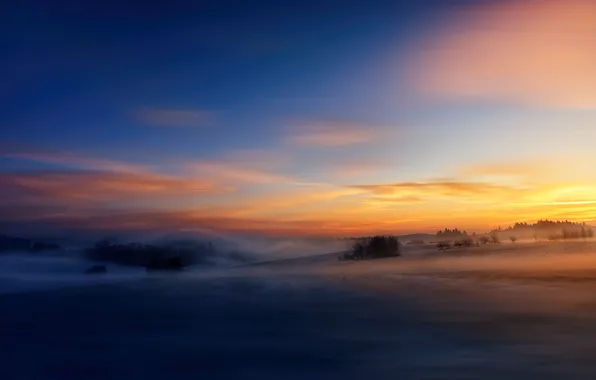 Sunset, The sky, Clouds, Sunrise, Fog, Horizon, Dawn, Silence