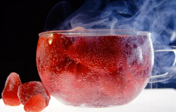 Macro, tea, strawberry, Cup