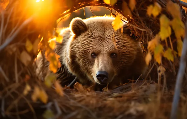 Autumn, look, face, leaves, the sun, light, branches, nature