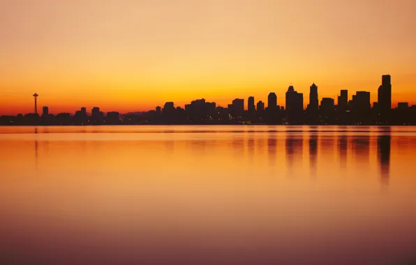 Sunset, The sky, Water, Home, The city, Lake, Washington, Seattle