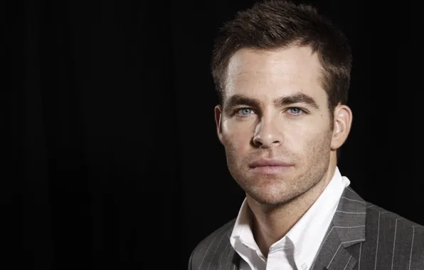 Look, pose, actor, Chris Pine, background black, Chris Pine