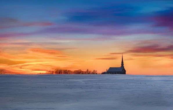Picture temple, winter, sunset