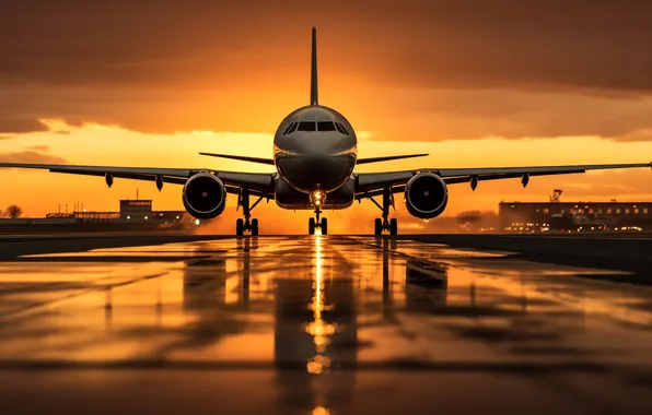 Picture flying, sunset, clouds, airplane