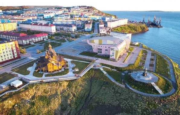 City, view, houses, chukotka, Anadyr