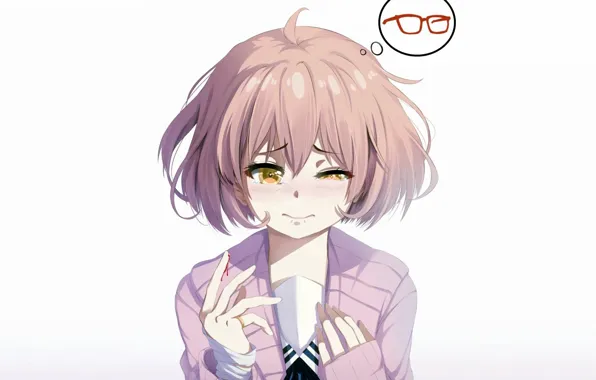 Girl, blood, glasses, white background, tears, anime, art, crying
