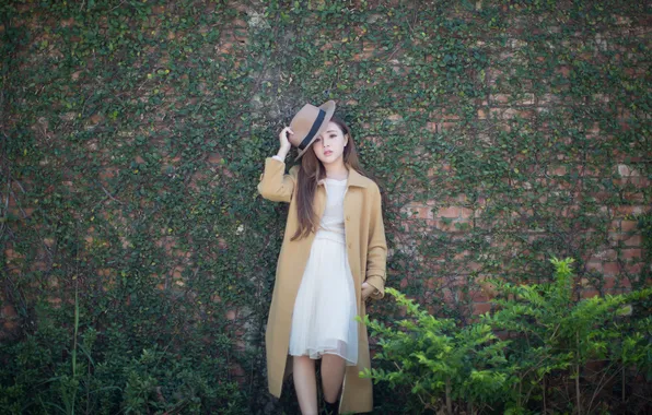Girl, pose, Asian, coat