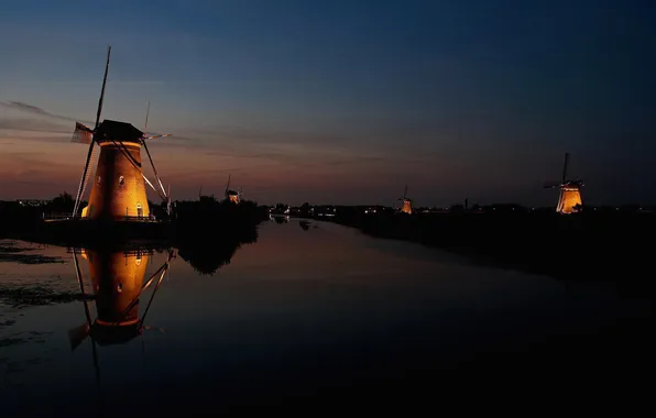 Picture the sky, night, channel, windmill