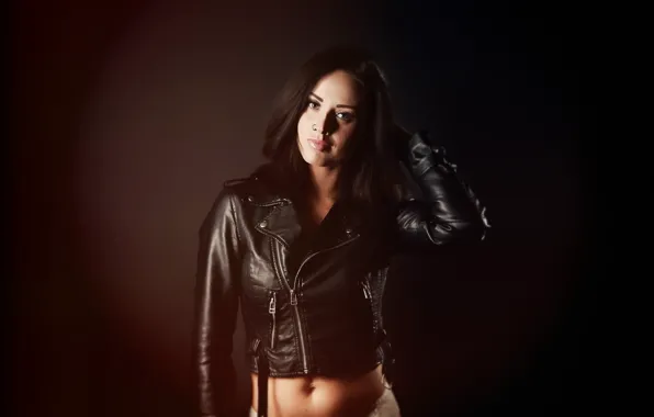 Picture look, girl, background, brunette, leather jacket