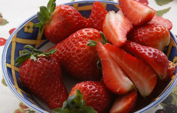 Berries, food, strawberry, plate, red