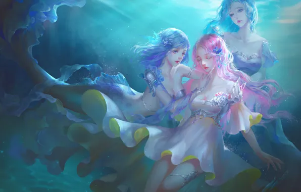 Water, depth, fantasy, art, mermaid, mermaids