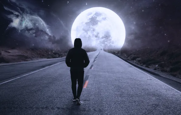 Road, space, stars, light, night, darkness, lights, the dark background