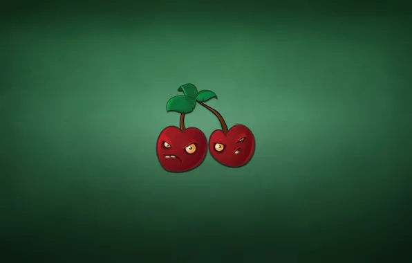 Cherry, sheet, two, minimalism, red, cherry, dark background, plants vs zombies