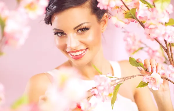 Eyes, girl, flowers, face, woman