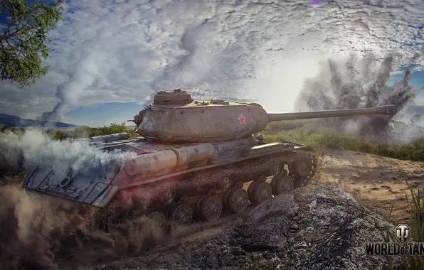 Picture the explosion, smoke, tank, USSR, USSR, tanks, WoT, World of tanks