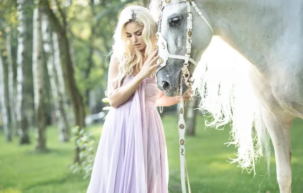 Girl, horse, horse, dress