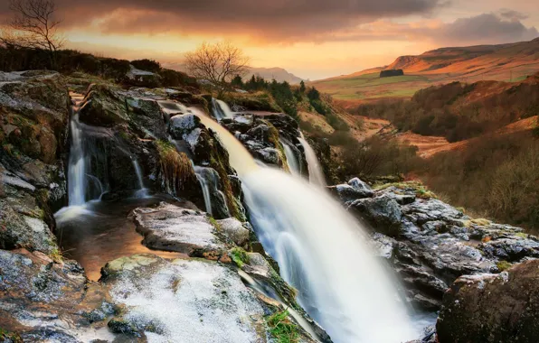 River, stones, waterfall, Scotland, Endrick Water