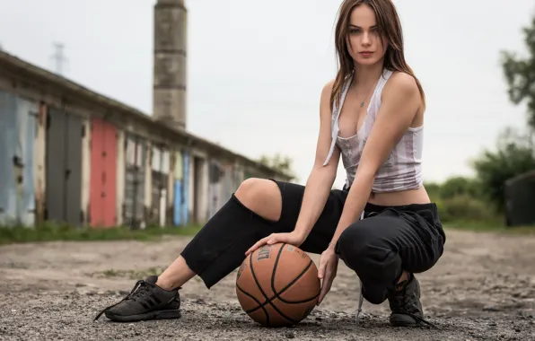 Picture gravel, basketball, basketball, cute girl, cute girl, gravel, ripped jeans, ripped jeans