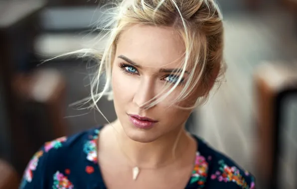 Girl, background, model, portrait, makeup, dress, hairstyle, blonde