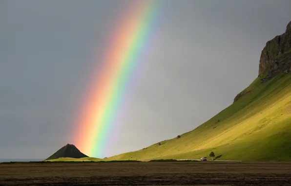 Mountains, rainbow, Iceland